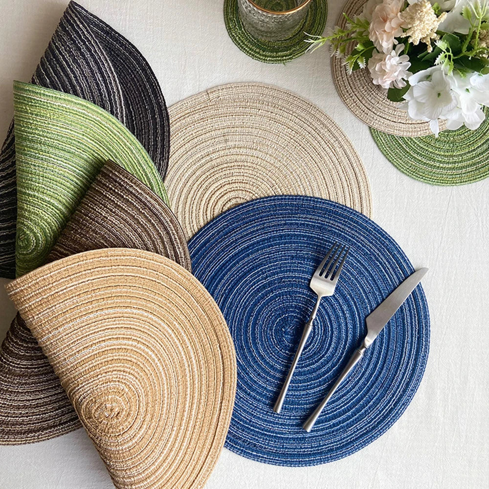 4Pcs round Table Mat Woven Ramie Placemats anti Slip Dining Table Mats Non-Slip Tableware Bowl Pads Kitchen Drink Cup Coasters
