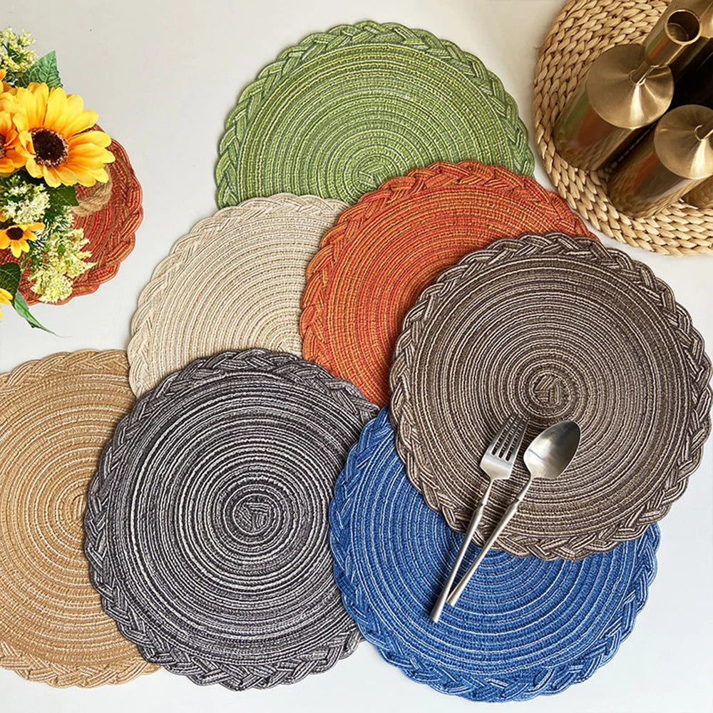 4Pcs round Table Mat Woven Ramie Placemats anti Slip Dining Table Mats Non-Slip Tableware Bowl Pads Kitchen Drink Cup Coasters