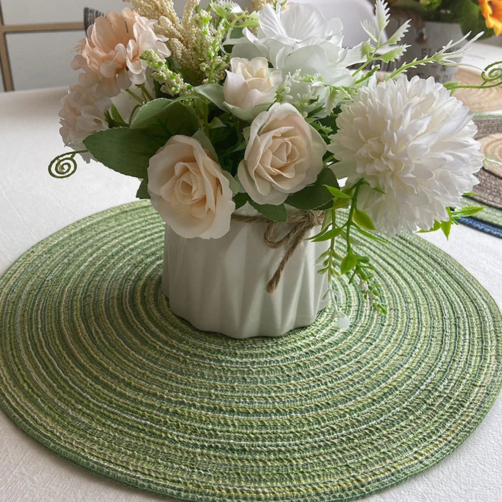 4Pcs round Table Mat Woven Ramie Placemats anti Slip Dining Table Mats Non-Slip Tableware Bowl Pads Kitchen Drink Cup Coasters